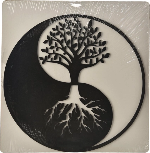 Decorazione da parete in legno yin-yang nera 35 × 35 cm