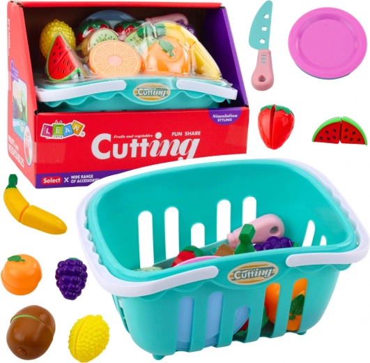 Set di Frutta da Taglio con Chiusura a Strappo, Piattini e Cestino per Bambini