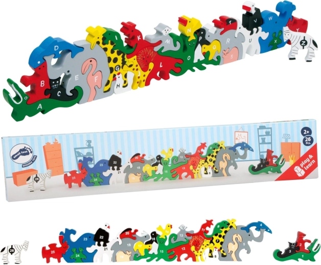 Puzzle di legno a forma di animali con lettere e numeri Small Foot