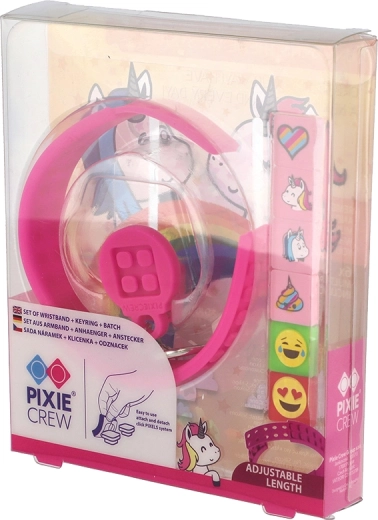 Set Pixie Crew 3 in 1 unicorno: braccialetto, portachiavi e spilletta