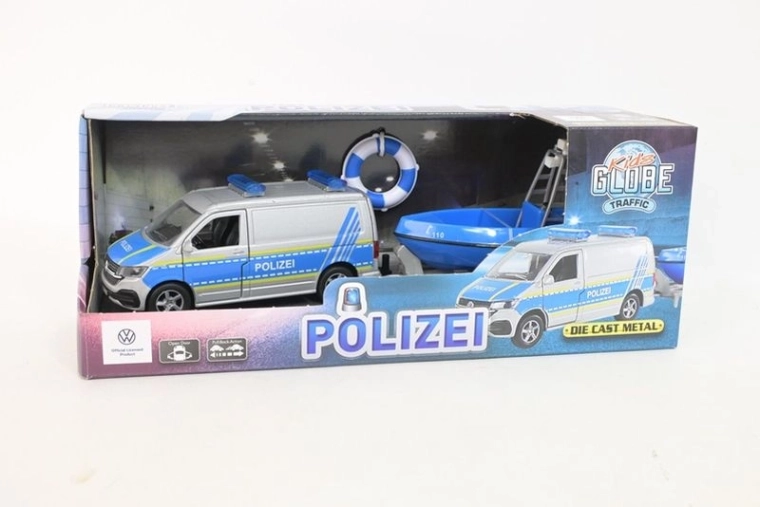 Volkswagen T6.1 della polizia con motoscafo di pattuglia su rimorchio