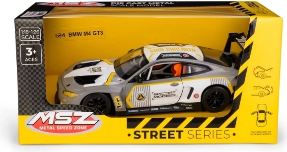 Modello metallico MSZ BMW M4 GT3 in scala 1:24 color argento-grigio