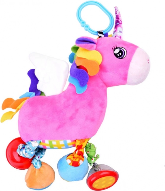 Giocattolo di peluche unicorno sospeso con sonaglio per passeggino