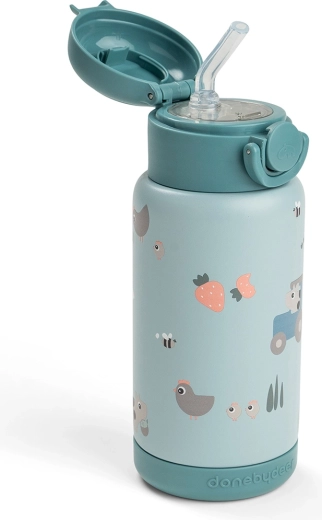 Done by Deer borraccia termica con cannuccia Tiny farm blu 340 ml