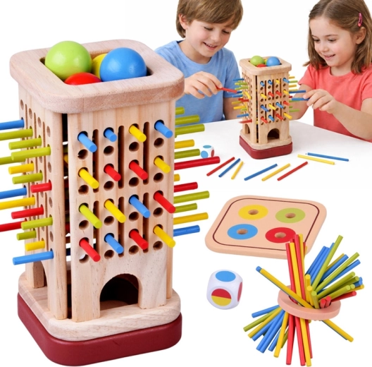 Gioco di abilità in legno con bastoncini colorati e biglie