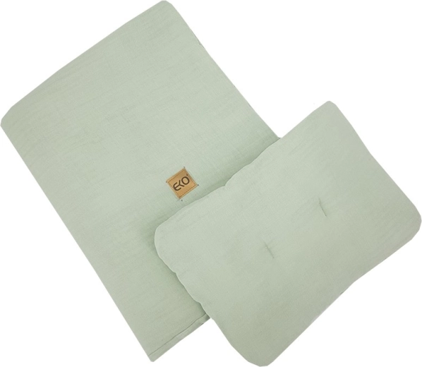 Set in mussola per lettino EKO Mint (cuscino 30×40 cm, copertina 75×100 cm)