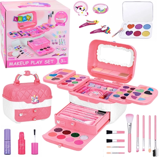 Beauty case cosmetico per bambine con unicorno – set rosa da 72 pezzi