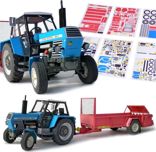 Modello di trattore in carta ZETOR Crystal 8011 con spandiconcime RU-5 1:32