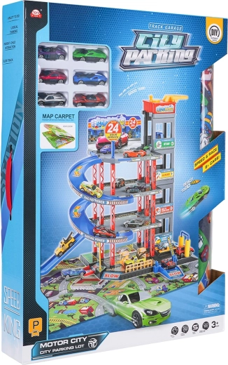 Mega parcheggio multipiano con tappetino e accessori