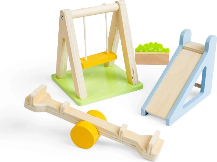Bigjigs Toys parco giochi esterno in legno per casa delle bambole