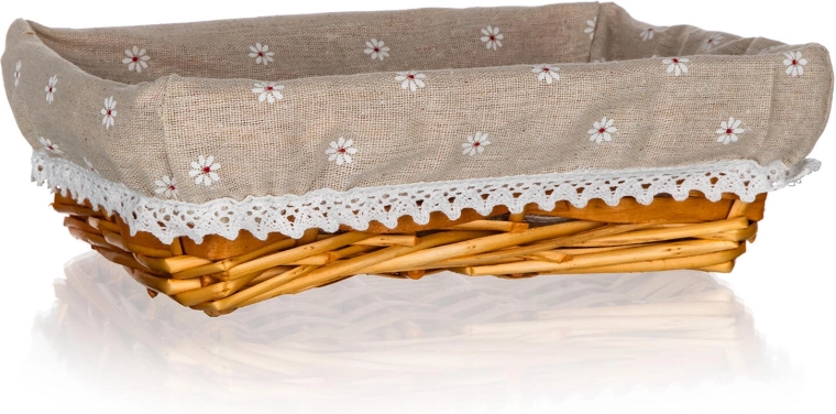 Cestino in vimini Daisy con tessuto, rettangolare 27 × 18 × 7 cm