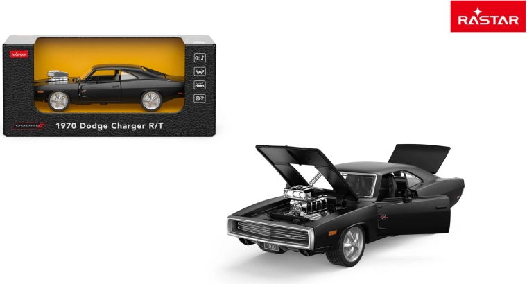 Modello in metallo auto Rastar 1970 Dodge Charger R/T 1:36 nero