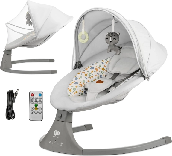 Sdraietta a dondolo elettrico Kinderkraft con melodie 2 in 1 Lumi Premium Light Grey