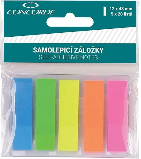 Segnapagina adesivi neon CONCORDE 12 × 48 mm, 5 colori