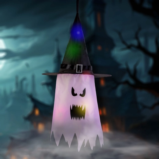 Decorazione LED sospesa di Halloween a forma di fantasma rosa