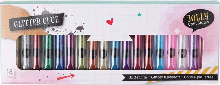 Colla glitter per decorazioni 10 ml – mix di colori, set da 18 pezzi