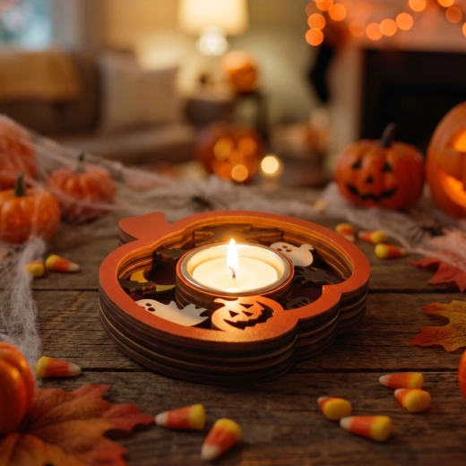 Portacandela per candela tealight a forma di zucca per Halloween