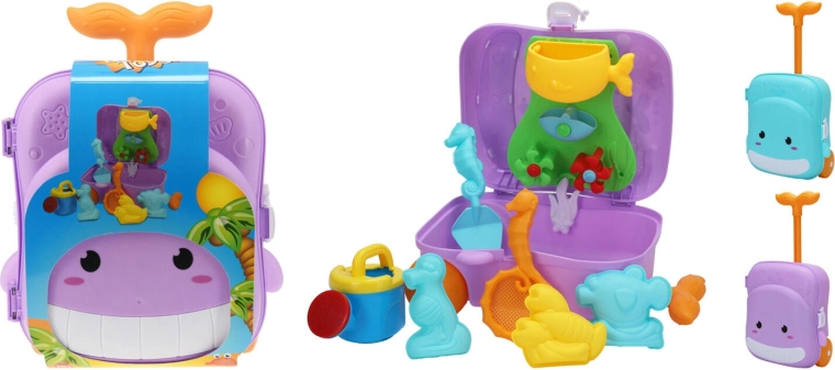 Valigetta con formine per sabbia – set da 7 pezzi, mix di colori