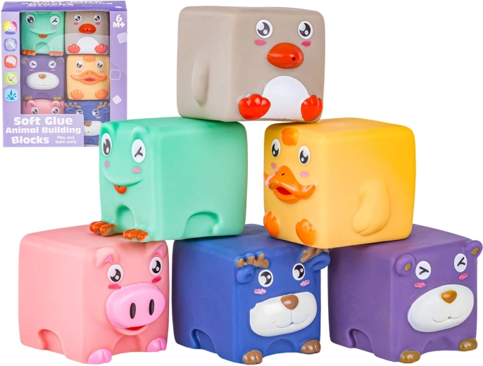 Morbidi cubi sensoriali in silicone con animaletti – 6 pz