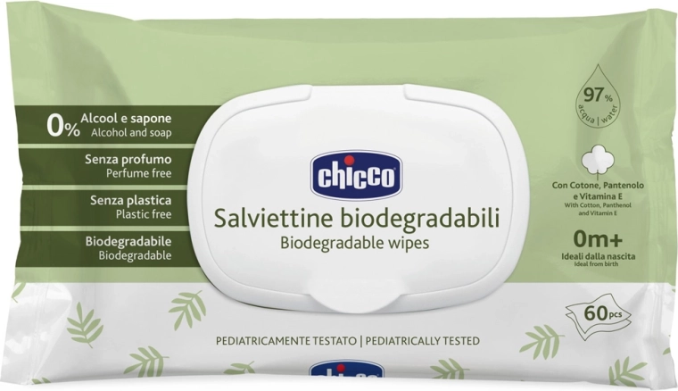Chicco salviettine umidificate per bambini senza plastica 60 pz