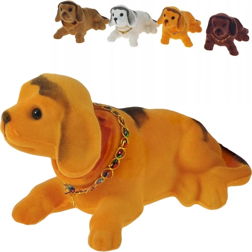Cagnolino retrò sdraiato con testa oscillante (plastica con superficie vellutata) - 1 pezzo