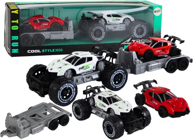 Auto fuoristrada con rimorchio e set auto sportiva