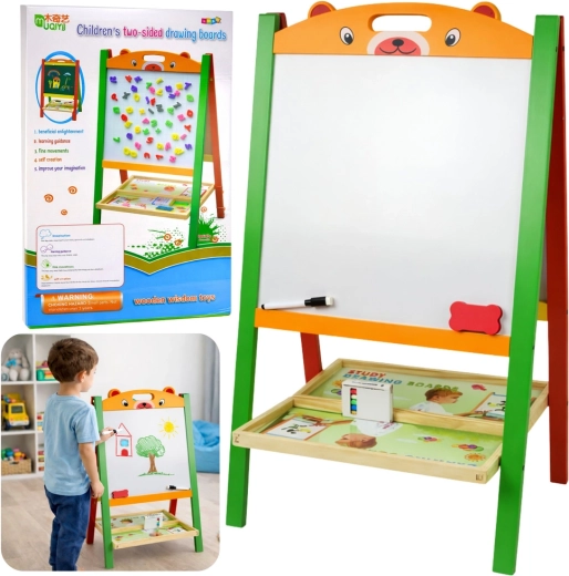 Lavagna magnetica doppia faccia in legno 2in1 per bambini con gessetto e pennarello