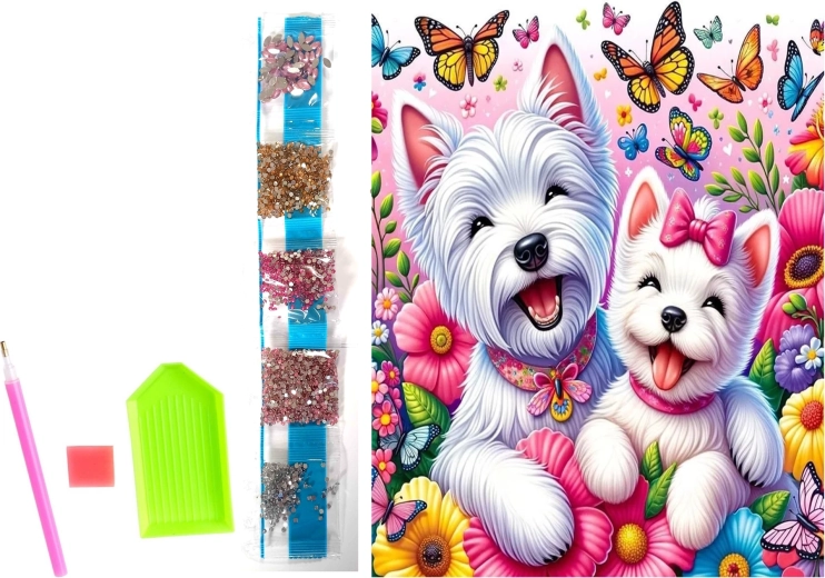 Pittura diamantata su tela Cagnolini allegri 23 × 30 cm