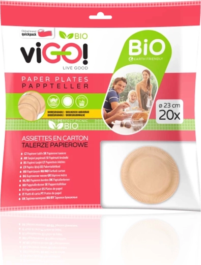 VIGO! Piatti di carta biologica marroni 23 cm, 20 pezzi