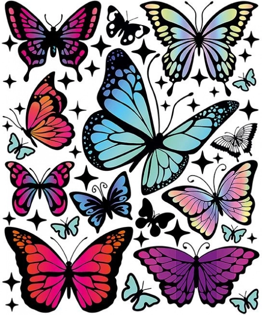 Toppe termoadesive – farfalle arcobaleno, foglio grande 20 × 30 cm
