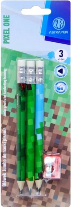 Matite triangolari HB con temperamatite ASTRA Pixel One, 3 pz