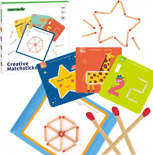 TOOKY TOY gioco logico Montessori in legno con bastoncini magnetici, 58 pz