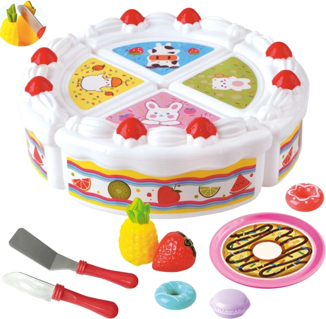 Woopie torta di compleanno con frutta e dolci da tagliare