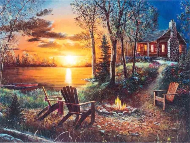 Pittura a diamante Casa vicino al lago 30x40 cm