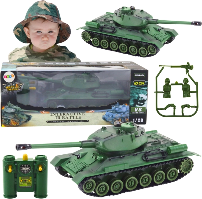 Carro armato militare RC verde con torretta rotante 1:28