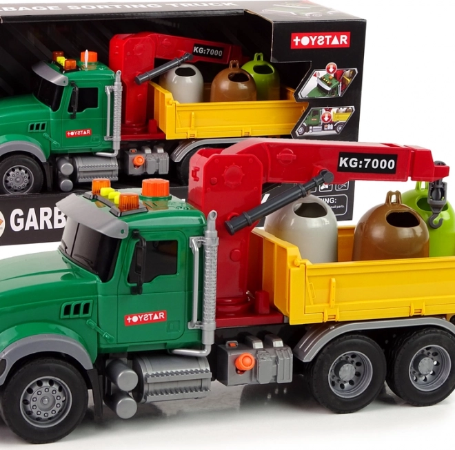 Camion dei rifiuti per bambini con gru e container con luci e suoni