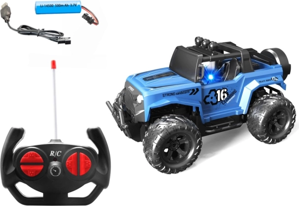 Auto RC 1:16 blu con paraurti e ammortizzatori