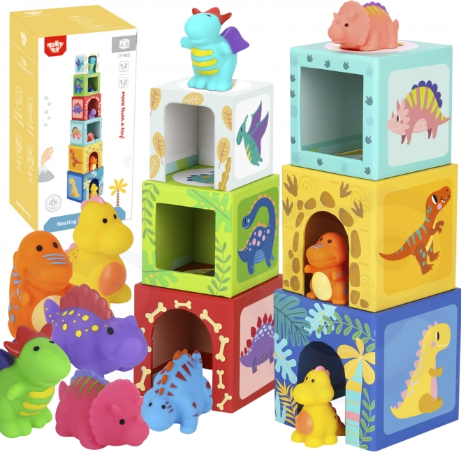 Tooky Toy cubi da impilare con dinosauri e 6 figurine