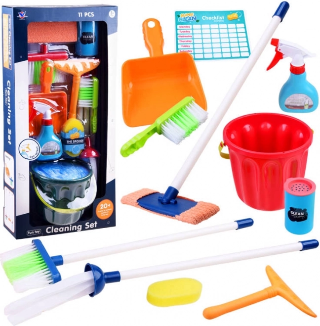 Grande set di pulizia per bambini con secchio, mocio e accessori