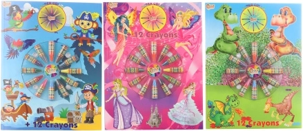 Libri da colorare A4 con pastelli a cera Pirati, Dinosauri e Principesse