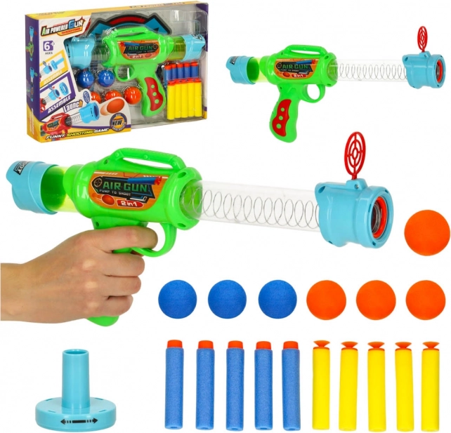 Pistola ad aria 2 in 1 per dardi in foam e palline