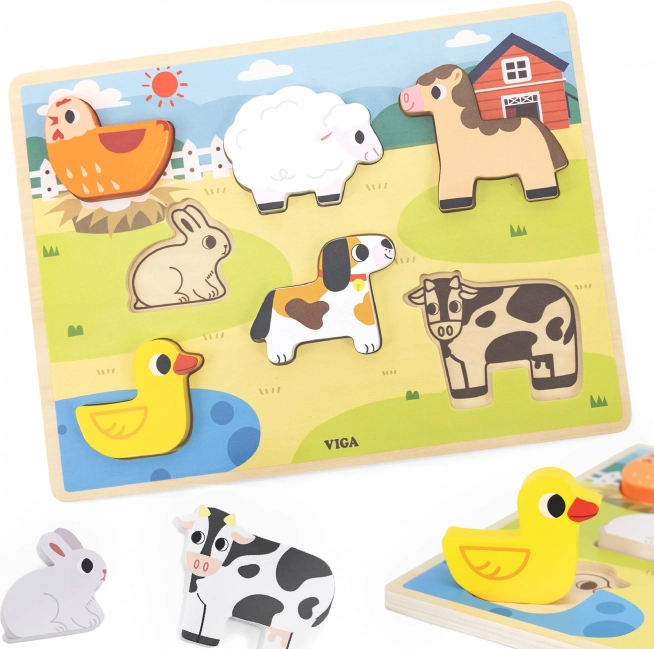 Viga puzzle in legno Montessori Fattoria 2 in 1