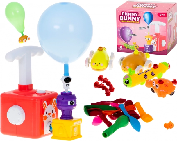 Lanciatore a palloncino con macchinine e motivo del coniglietto – set da 23 pezzi