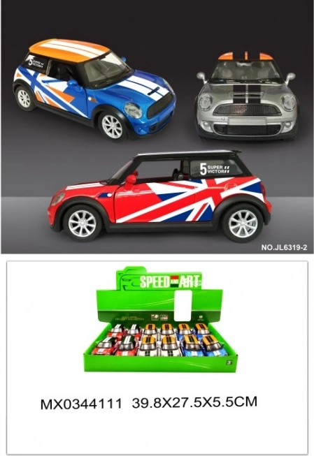 Modello di auto in metallo Mini Cooper con portiere apribili e funzione pull-back
