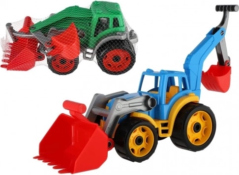 Trattore escavatore in plastica con benna, verde