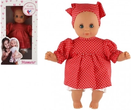 Bambola bebè 30 cm con vestitino rosso a pois e foulard