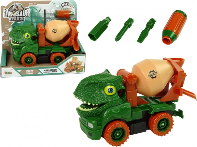 Autobetoniera dinosauro smontabile – verde con accessori