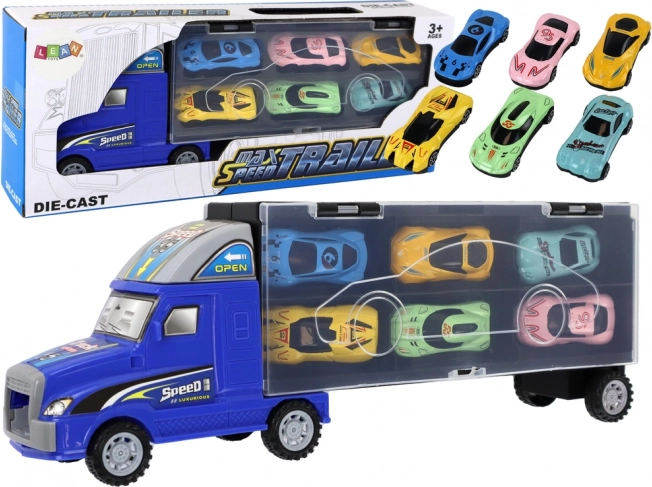 Auto da Trasporto Max Speed con Rimorchio e 6 Macchinine da Corsa