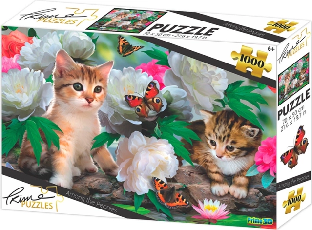 Puzzle gattini tra peonie 1000 pezzi