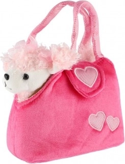 Cagnolino di peluche in borsetta rosa